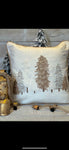 Embroidered neutral tree pillow