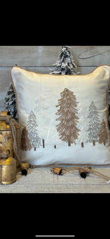 Embroidered neutral tree pillow