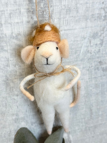 Mushroom cap mouse ornament