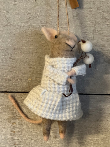 Winter white Wendy the mouse ornament