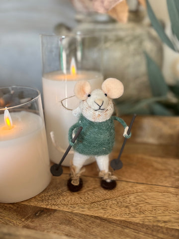 Snowshoe Silas the mouse ornament