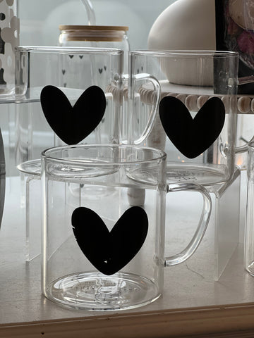Black heart glass mug