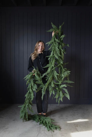 Real touch oversized cypress leaf garland - 15ft