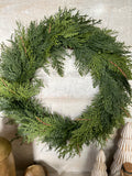 Real touch white cedar wreath 22”