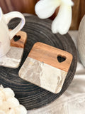 The wood & marble heart coaster
