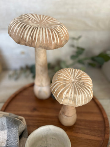 carved wooden mushroom