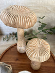 carved wooden mushroom