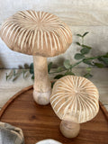 carved wooden mushroom