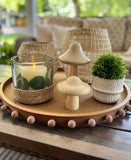 The Round Beaded Wood Tray - natural
